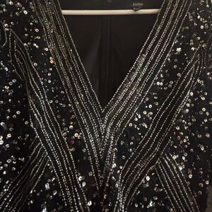 Aidan by Aidan Mattox Black and Silver Sequin Dress